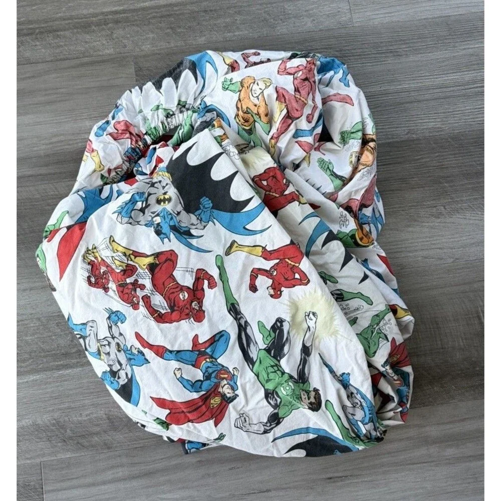 Pottery Barn Kids Justice League Flat Fitted Sheet Set Full Size 100% Cotton